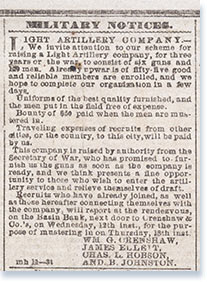 Advertisements for the Crenshaw Light artillery